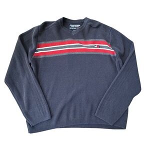 Vintage Abercrombie and Fitch Men's Navy Striped V Neck Preppy Sweater Size L